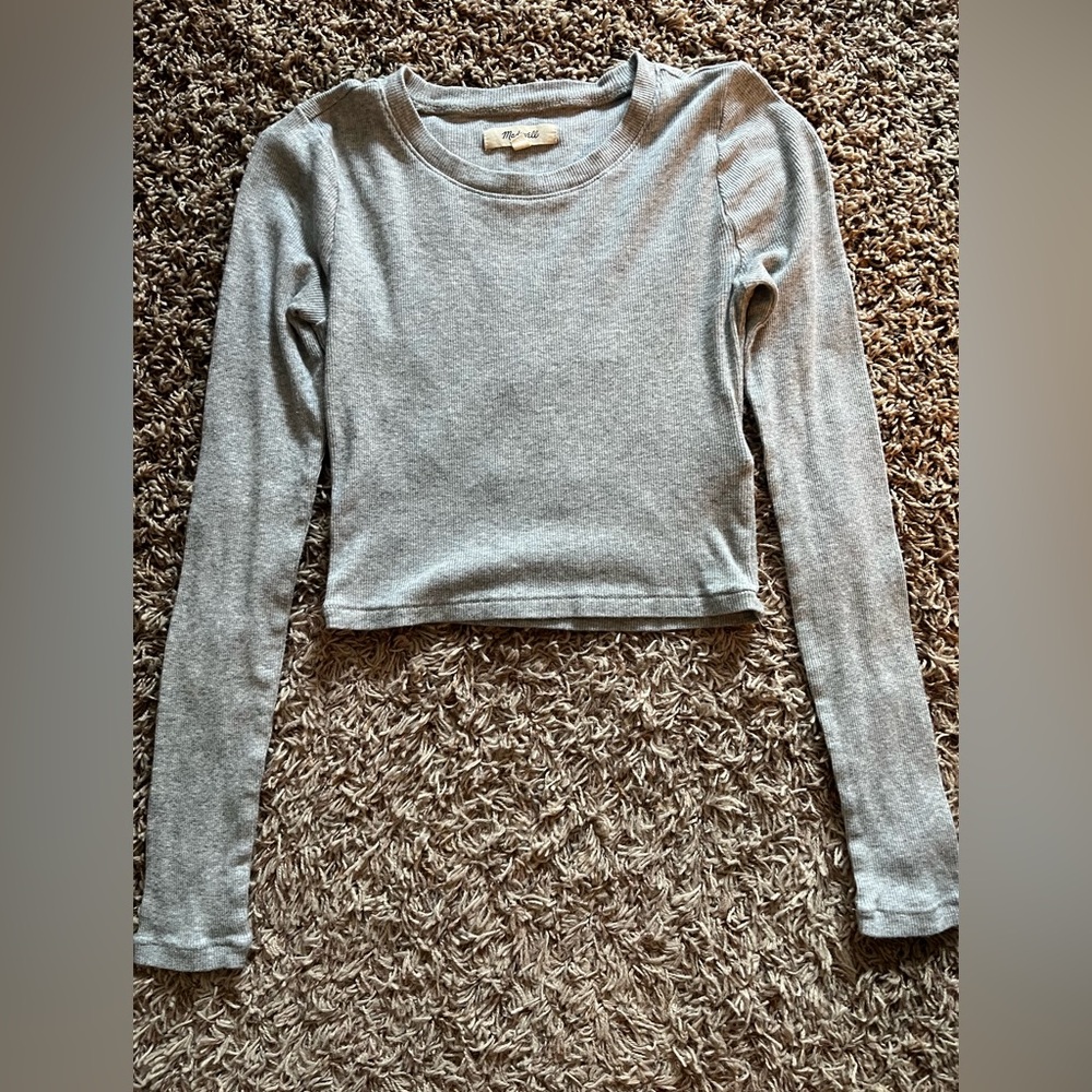 Madewell Gray Long Sleeve Crop T-Shirt